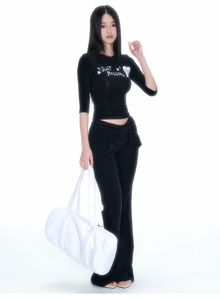 [NECY] Glitter Sleeve Stretch Slim-Fit Top