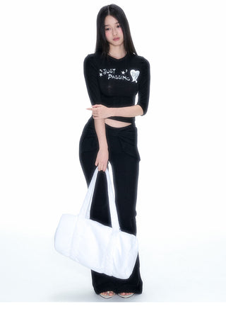 [NECY] Glitter Sleeve Stretch Slim-Fit Top