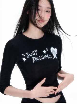 [NECY] Glitter Sleeve Stretch Slim-Fit Top