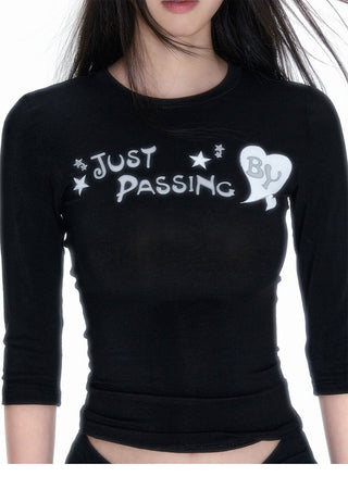 [NECY] Glitter Sleeve Stretch Slim-Fit Top