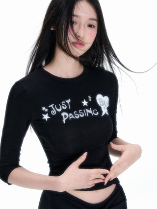 [NECY] Glitter Sleeve Stretch Slim-Fit Top