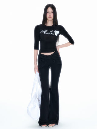 [NECY] Glitter Sleeve Stretch Slim-Fit Top