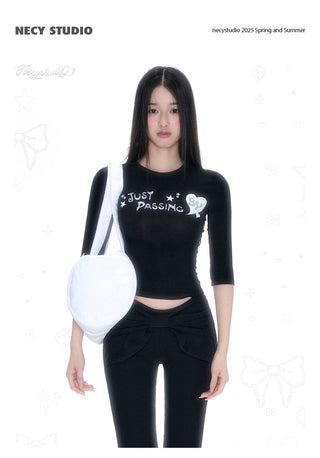 [NECY] Glitter Sleeve Stretch Slim-Fit Top