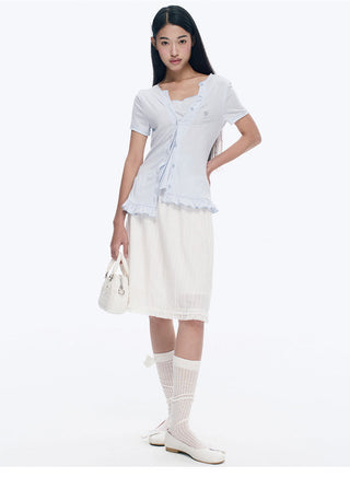 [NECY] White Plaid Ballet Style Lace A-Line Dress