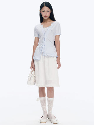 [NECY] White Plaid Ballet Style Lace A-Line Dress