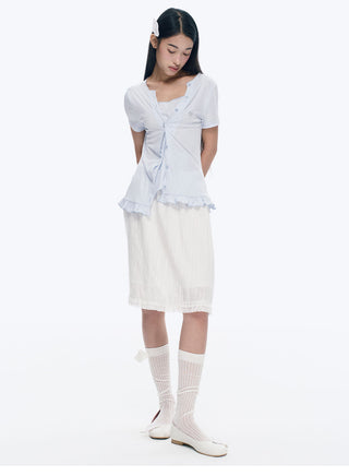 [NECY] White Plaid Ballet Style Lace A-Line Dress