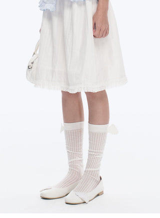 [NECY] White Plaid Ballet Style Lace A-Line Dress