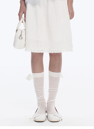 [NECY] White Plaid Ballet Style Lace A-Line Dress