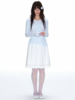 [NECY] White Plaid Ballet Style Lace A-Line Dress
