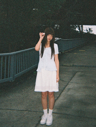 [NECY] White Plaid Ballet Style Lace A-Line Dress