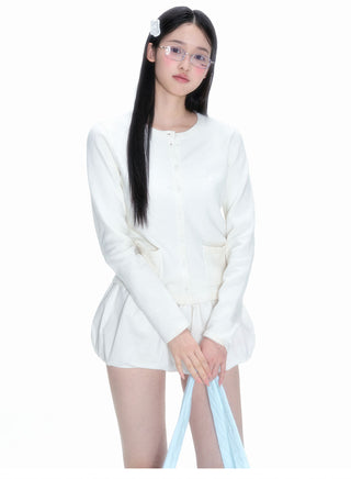 [NECY] White Knitted Heart Lock Cardigan Long Sleeve Sweater