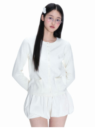 [NECY] White Knitted Heart Lock Cardigan Long Sleeve Sweater