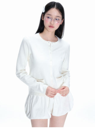 [NECY] White Knitted Heart Lock Cardigan Long Sleeve Sweater