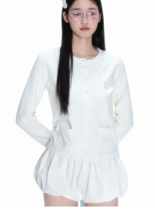 [NECY] White Knitted Heart Lock Cardigan Long Sleeve Sweater