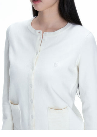 [NECY] White Knitted Heart Lock Cardigan Long Sleeve Sweater