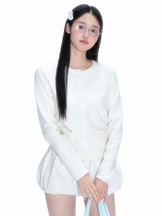 [NECY] White Knitted Heart Lock Cardigan Long Sleeve Sweater