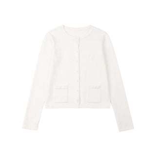 [NECY] White Knitted Heart Lock Cardigan Long Sleeve Sweater