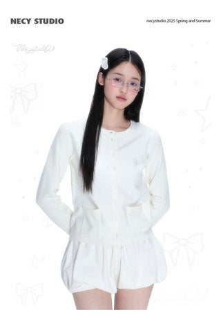 [NECY] White Knitted Heart Lock Cardigan Long Sleeve Sweater