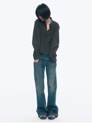 [NECY] Preppy Style Plaid Heart Lock Long Sleeve Top