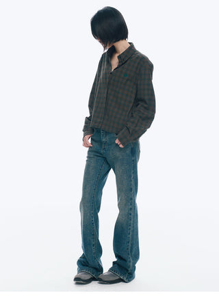 [NECY] Preppy Style Plaid Heart Lock Long Sleeve Top