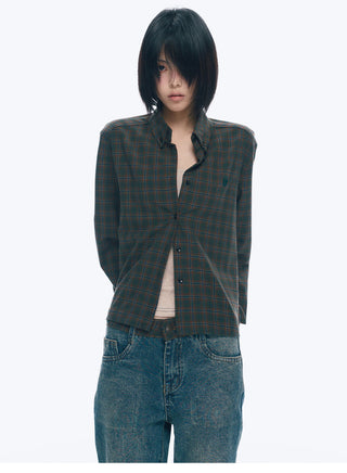 [NECY] Preppy Style Plaid Heart Lock Long Sleeve Top