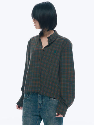 [NECY] Preppy Style Plaid Heart Lock Long Sleeve Top
