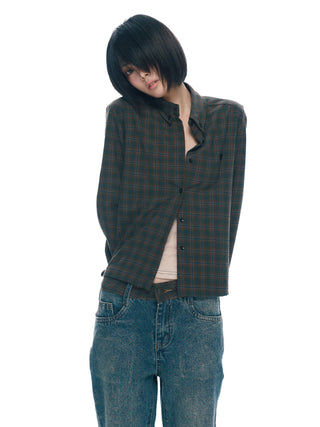 [NECY] Preppy Style Plaid Heart Lock Long Sleeve Top