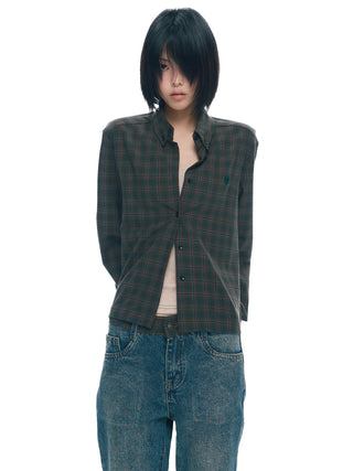 [NECY] Preppy Style Plaid Heart Lock Long Sleeve Top