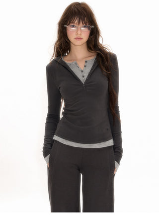 [NECY] Fake Two-Piece Long Sleeve Top