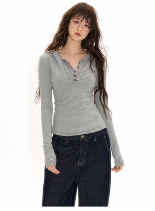 [NECY] Fake Two-Piece Long Sleeve Top