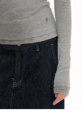 [NECY] Fake Two-Piece Long Sleeve Top