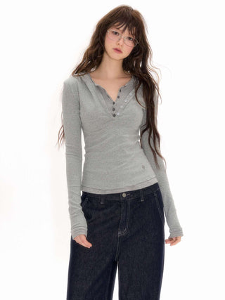 [NECY] Fake Two-Piece Long Sleeve Top