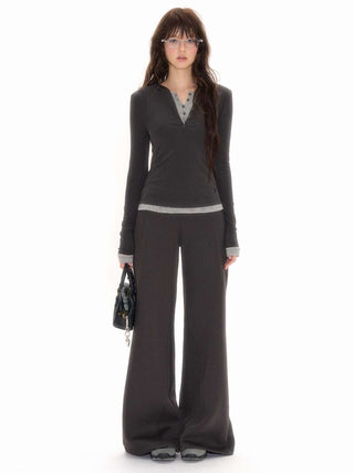 [NECY] Fake Two-Piece Long Sleeve Top