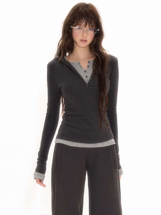 [NECY] Fake Two-Piece Long Sleeve Top