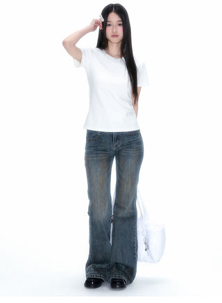 [NECY] Rivet Back Pocket Heart Lock Bootcut Jeans