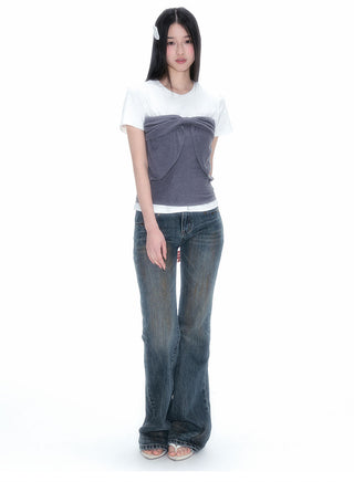[NECY] Rivet Back Pocket Heart Lock Bootcut Jeans