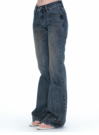 [NECY] Rivet Back Pocket Heart Lock Bootcut Jeans