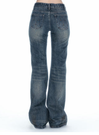 [NECY] Rivet Back Pocket Heart Lock Bootcut Jeans