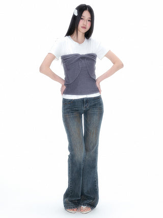 [NECY] Rivet Back Pocket Heart Lock Bootcut Jeans