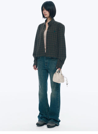 [NECY] Plaid Waist Elastic Slimming Pants