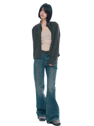 [NECY] Plaid Waist Elastic Slimming Pants