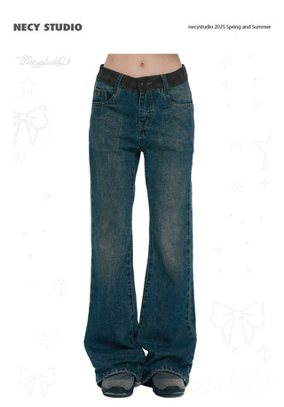 [NECY] Plaid Waist Elastic Slimming Pants