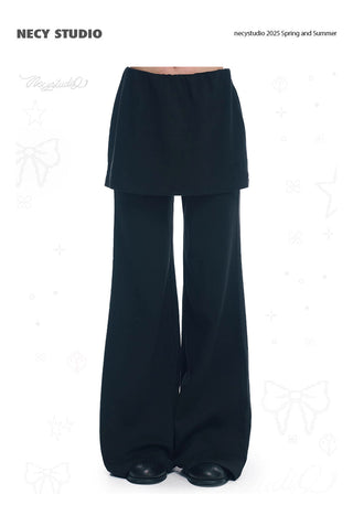 [NECY] Two-Color Skirted Leggings Casual Low Waist Pants