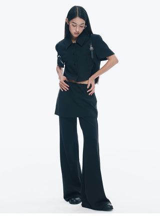 [NECY] Two-Color Skirted Leggings Casual Low Waist Pants