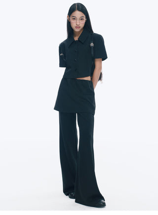 [NECY] Two-Color Skirted Leggings Casual Low Waist Pants