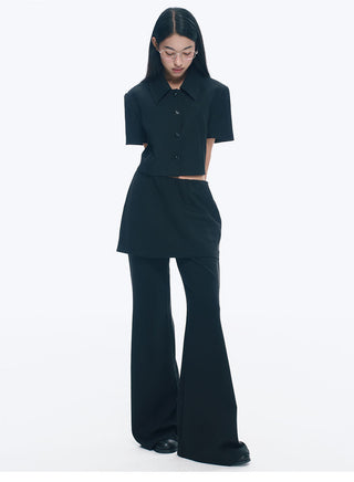 [NECY] Two-Color Skirted Leggings Casual Low Waist Pants