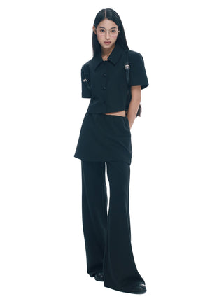 [NECY] Two-Color Skirted Leggings Casual Low Waist Pants