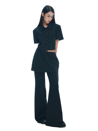 [NECY] Two-Color Skirted Leggings Casual Low Waist Pants