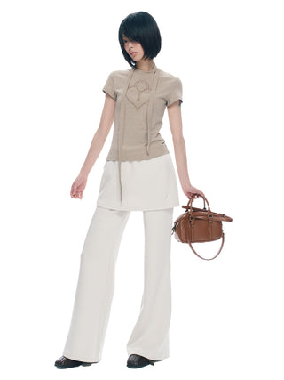 [NECY] Two-Color Skirted Leggings Casual Low Waist Pants