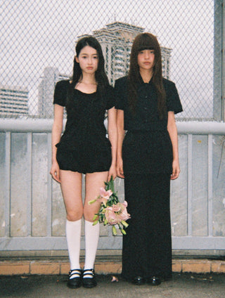 [NECY] Two-Color Skirted Leggings Casual Low Waist Pants